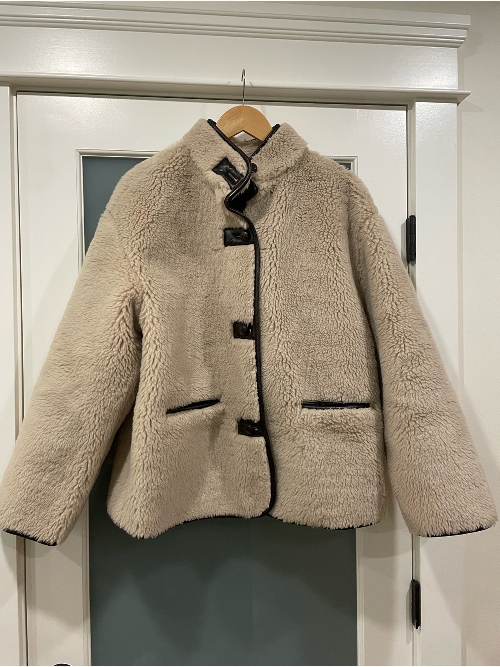 GAP Cream Faux Shearling Toggle Jacket